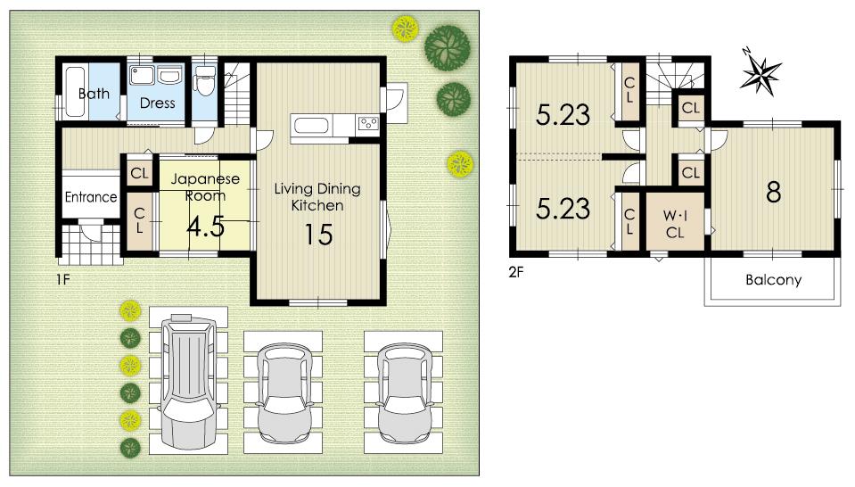 Other building plan example. Three parking possible leisurely 4LDK ☆ You can in the future partition possible second floor use in accordance with the family of growth ☆