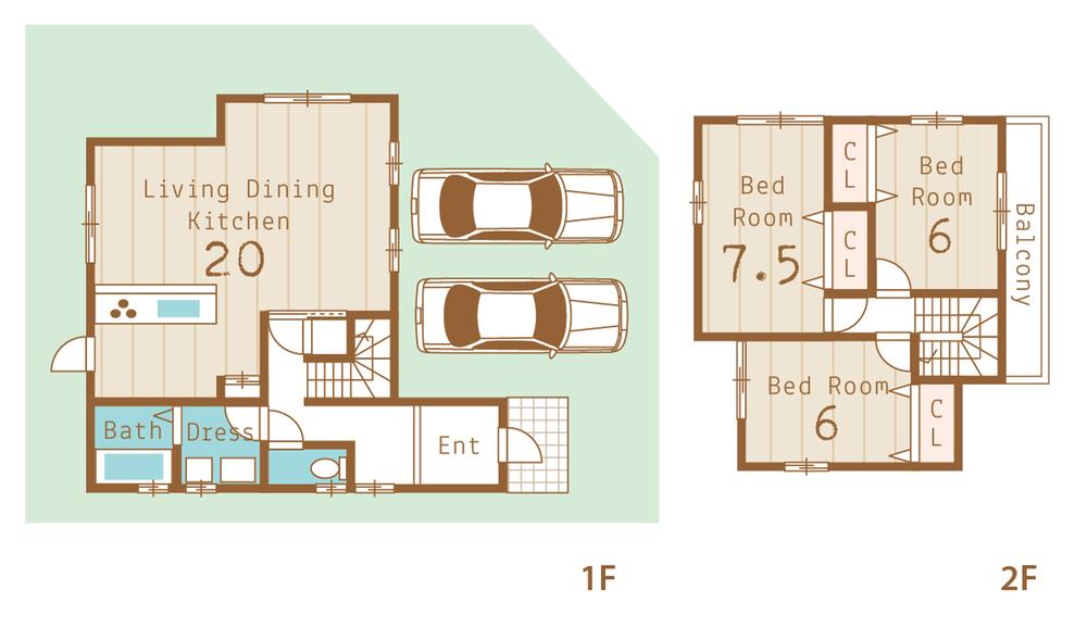 Compartment view + building plan example. Building plan example (No. 43 locations) 3LDK, Land price 7.75 million yen, Land area 126.95 sq m , Building price 14,120,000 yen, Building area 93.42 sq m