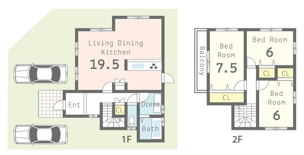 Compartment view + building plan example. Building plan example (No. 44 locations) 3LDK, Land price 8.87 million yen, Land area 132.55 sq m , Building price 14 million yen, Building area 92.61 sq m