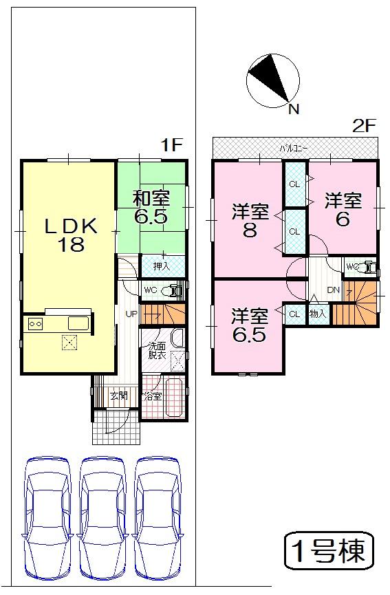 Floor plan. (No. 1 point), Price 16,900,000 yen, 4LDK, Land area 185.21 sq m , Building area 100.44 sq m