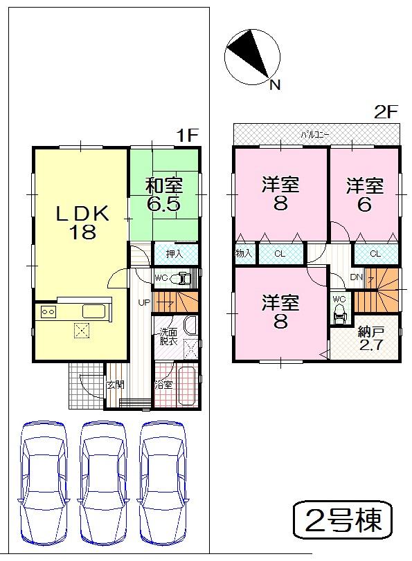 Floor plan. (No. 2 locations), Price 17,900,000 yen, 4LDK+S, Land area 185.2 sq m , Building area 107.73 sq m