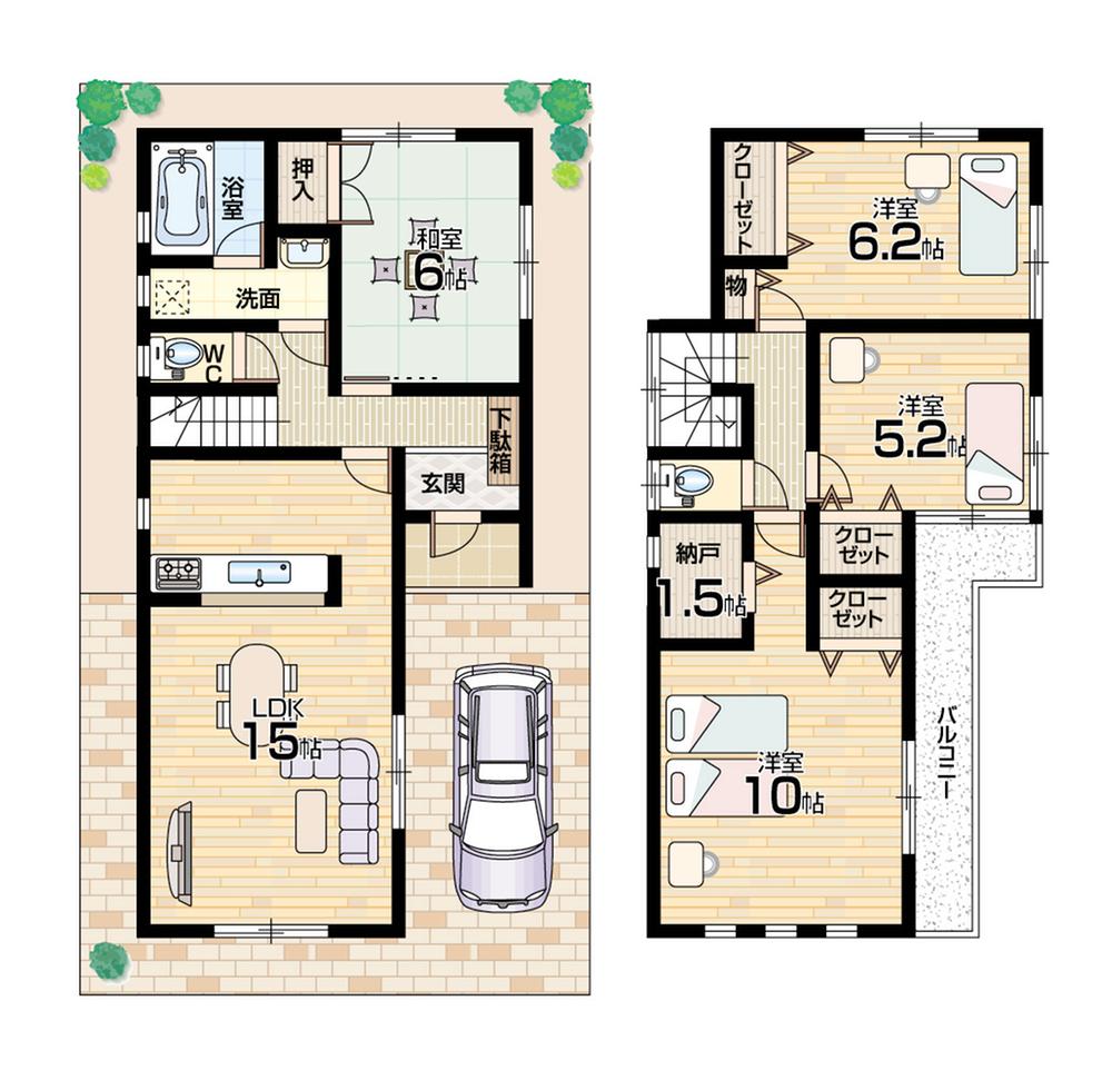 Floor plan. 22,800,000 yen, 4LDK + S (storeroom), Land area 101.44 sq m , Building area 97.6 sq m 4LDK, Sunny Storage space of each room enhancement