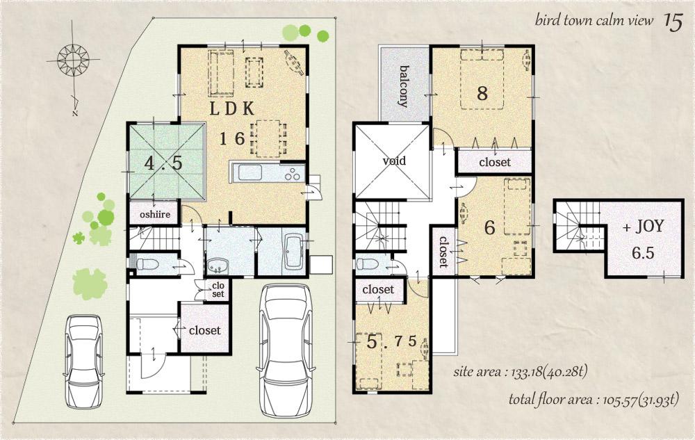 Building plan example (floor plan). Building plan example (No. 15 land reference plan) 3LDK, Land price 16,312,000 yen, Land area 133.18 sq m , Building price 15,720,000 yen, Building area 105.57 sq m