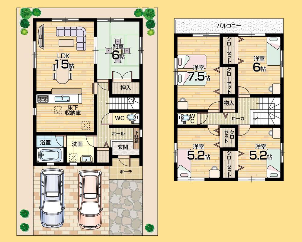 Floor plan. (Building 2), Price 16,900,000 yen, 5LDK, Land area 175.91 sq m , Building area 106.1 sq m