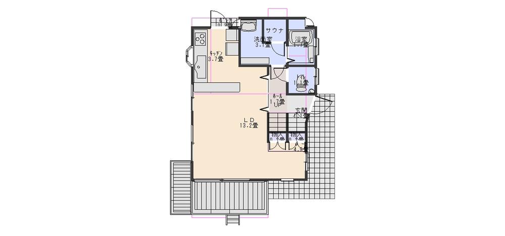 Floor plan. 18 million yen, 2LDK, Land area 357 sq m , Building area 47.48 sq m wood deck is the east side. 