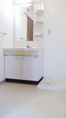 Washroom. Spacious washroom. There is also a bathroom vanity.