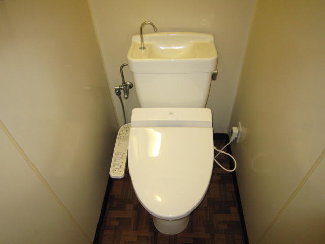 Toilet. Is a warm water washing toilet seat Installed.
