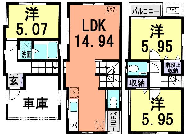 Floor plan. 33,800,000 yen, 3LDK, Land area 37.68 sq m , Protect the important car building area 80.34 sq m built-in garage