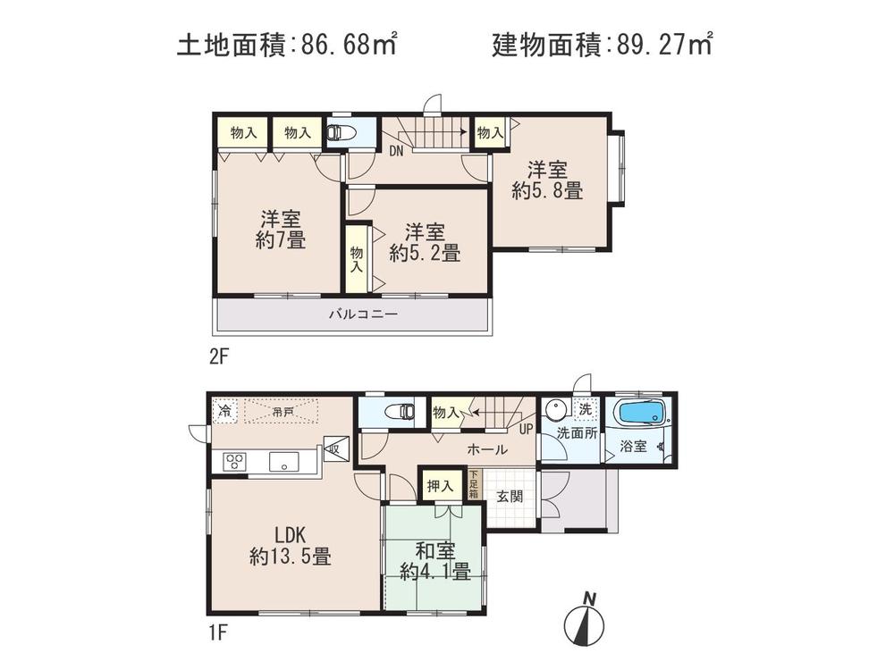 Floor plan. (F Building), Price 32,800,000 yen, 4LDK, Land area 86.68 sq m , Building area 89.27 sq m