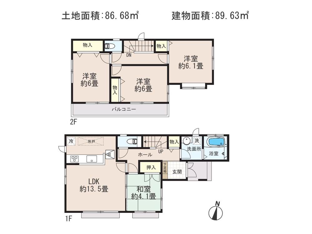 Floor plan. (D Building), Price 32,800,000 yen, 4LDK, Land area 86.68 sq m , Building area 89.63 sq m