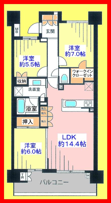 Floor plan. 3LDK, Price 34,900,000 yen, Is the exclusive area of 81.19 sq m large 3LDK