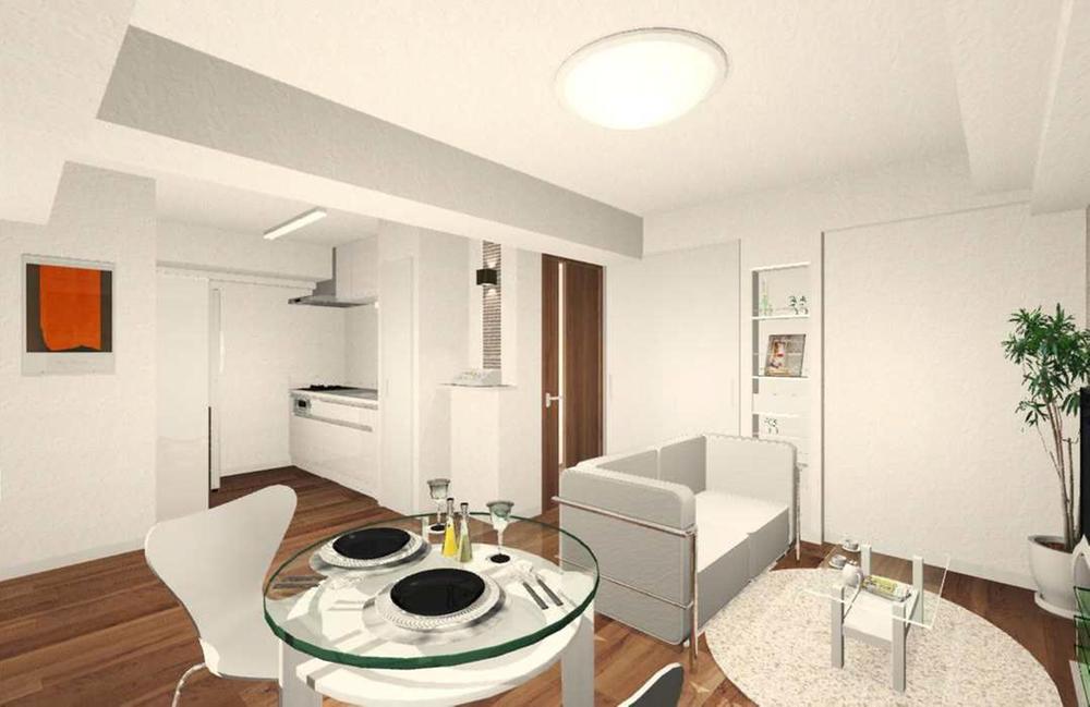 Living.  [LDK]  ■ Closet door adopts double sliding. Since the door like a folding door and hinged door is not out in front, You can effectively use the space.  ■ Hari accents cross of soft impression on one wall, Produce a space of peace.