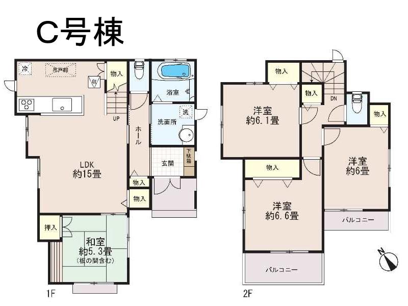 Floor plan. (C Building), Price 40,800,000 yen, 4LDK, Land area 104.78 sq m , Building area 94.39 sq m