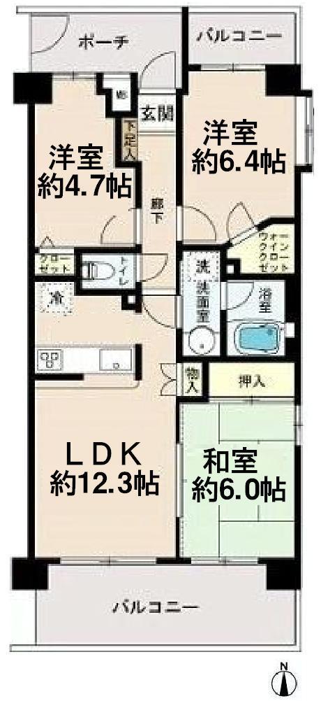 Floor plan. 3LDK, Price 21,800,000 yen, Occupied area 65.01 sq m , Balcony area 14.07 sq m
