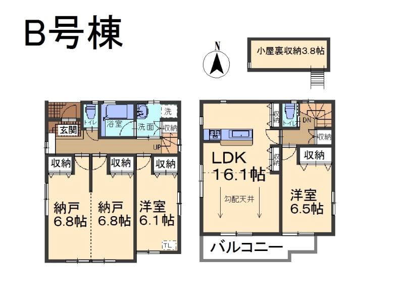 Floor plan. (B Building), Price 41,800,000 yen, 2LDK+2S, Land area 106.49 sq m , Building area 99.78 sq m