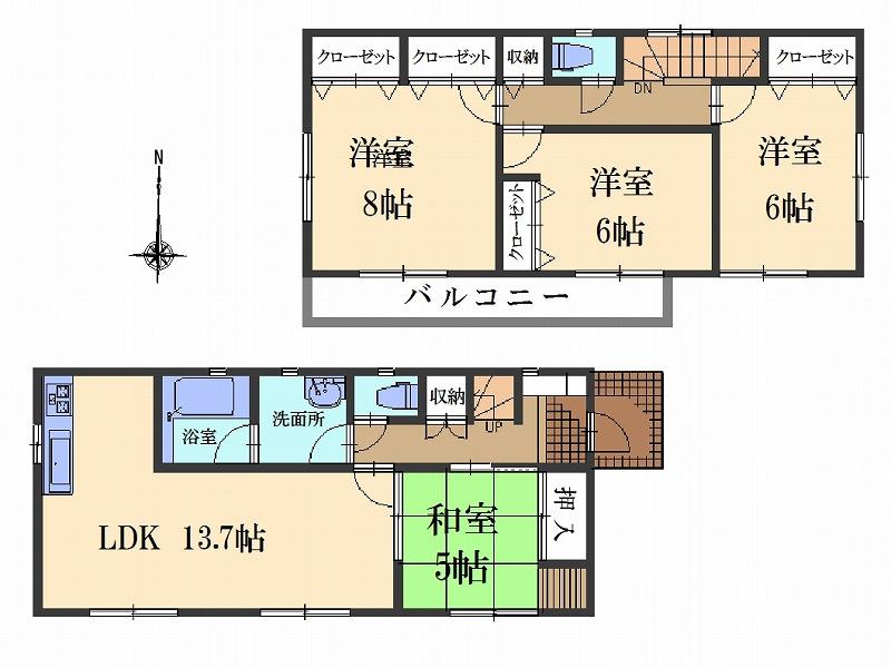 Floor plan. (Building 2), Price 32,800,000 yen, 4LDK, Land area 117.1 sq m , Building area 93.14 sq m