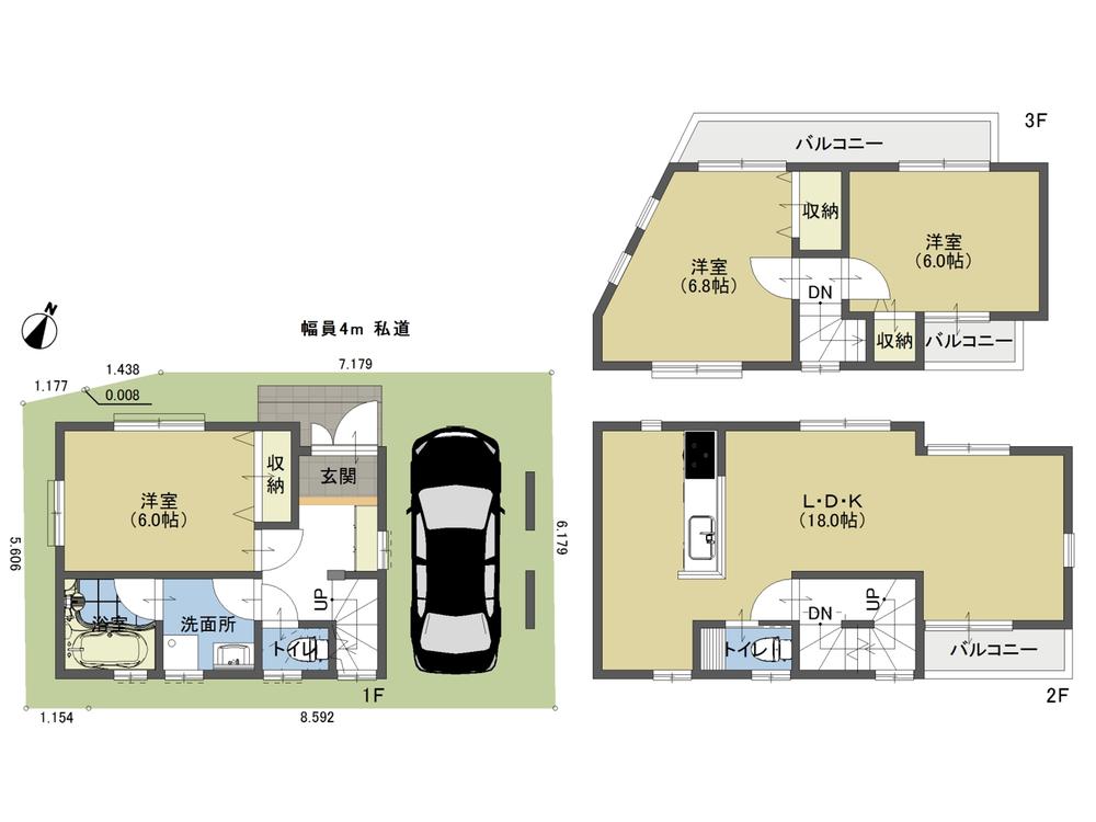 Floor plan. 27,800,000 yen, 3LDK, Land area 59.46 sq m , Between the building area 87.65 sq m A Building floor plan