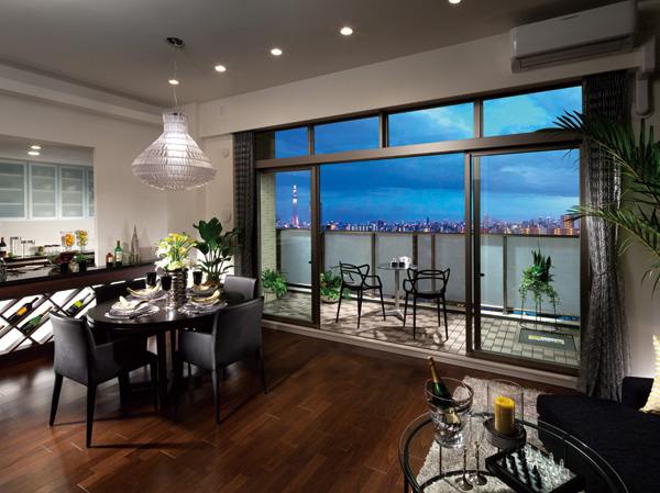 Living.  [living ・ dining] By design as part of the house to the beautiful landscape, It produces a sense of openness to the space. Take in a view of the outside is the idea of ​​"footprint + α". (Including model room SJa type (paid option / To those obtained by photographing the application deadline Yes), CG synthesis the view from the local 15th floor equivalent (June 2013 shooting) ・ In fact a somewhat different in what was processed)