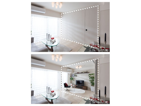 Living.  [living ・ dining] Western-style rooms in which a wall door, Not only connecting the space, It will connect to life scenes of family. (Conceptual diagram)