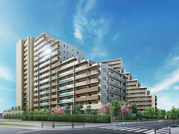 Shared facilities.  [Carefully calculated landscape to landscape] Gracefully flowing Sumida River in front of the eye, And lush green trees around the town. The aim is <AQUA VISTA> is, Steeped in the rich nature in the "Ponte Grande TOKYO", While familiar gentle, This modern residence that shows a firm presence was. (Exterior view)