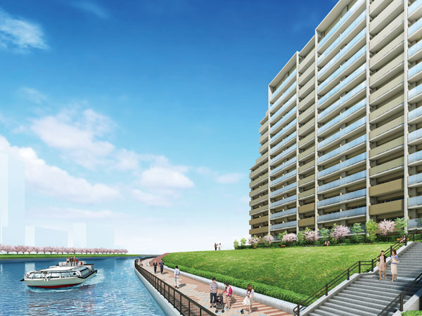 Shared facilities.  [Riverfront to be filled with the moisture of water] Special seat of the waterfront, which is nestled in the lush open feeling and exhilaration. Sumida River is spread in front of <AQUA VISTA> is, There is also in the mansion to live with the river. Jogging the riverside comfortably unlikely, Enjoy a conversation while looking at the surface of the water on the bench. Luxurious environment filled with moisture, Us to deliver a pleasant time in daily life. (Exterior view)