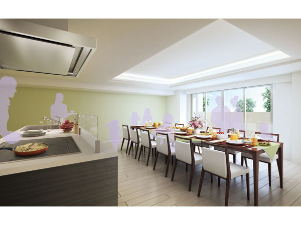 Shared facilities.  [Community room that becomes a stage of the AC] Offer a community room on the first floor. So have also been installed kitchen, A collection of party or circle of calling your friends, Children's birthday party, etc., To meet the wide range of applications. It has further established a wireless LAN environment, Use as a business space and the study room of the people live is also possible. (Community Room Rendering)