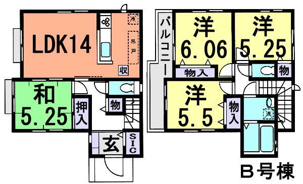Floor plan. (B Building), Price 27,900,000 yen, 4LDK, Land area 83.04 sq m , Building area 89.84 sq m