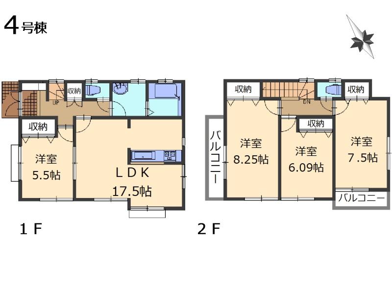 Floor plan. (4 Building), Price 29,800,000 yen, 4LDK, Land area 95.04 sq m , Building area 96.05 sq m