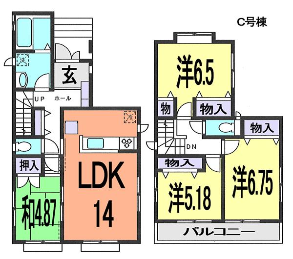 Floor plan. (C Building), Price 32,800,000 yen, 4LDK, Land area 88.2 sq m , Building area 92.95 sq m