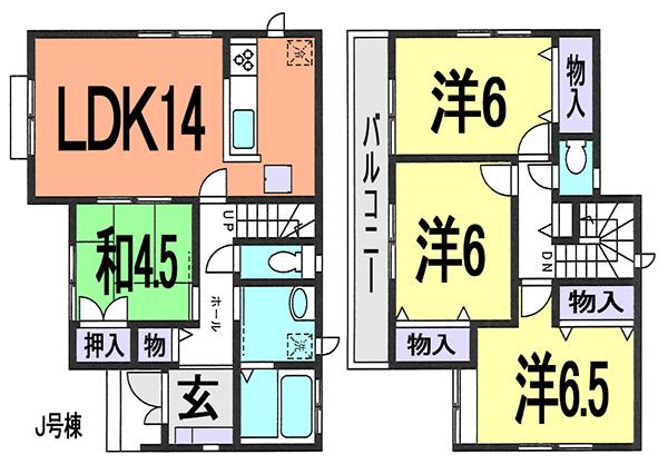 Floor plan. (J Building), Price 35,800,000 yen, 4LDK, Land area 89.5 sq m , Building area 91.91 sq m