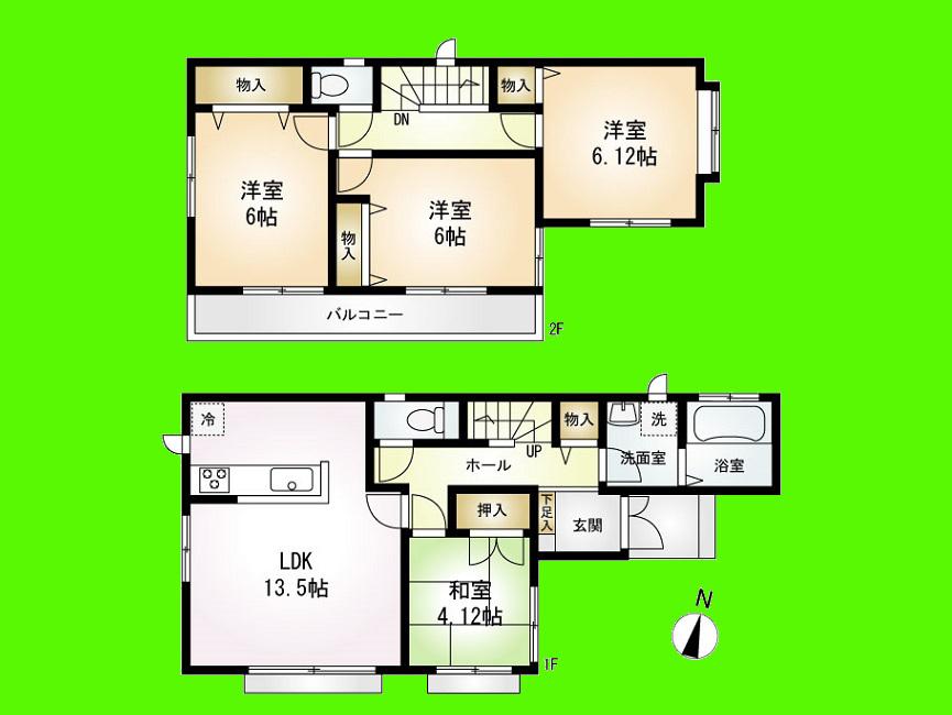 Floor plan. (D Building), Price 32,800,000 yen, 4LDK, Land area 85.18 sq m , Building area 86.11 sq m