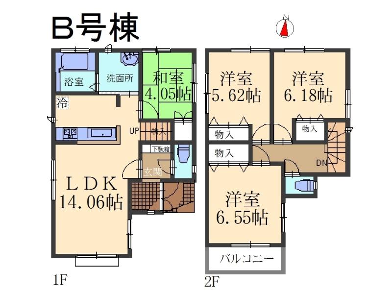 Floor plan. (B Building), Price 32,900,000 yen, 4LDK, Land area 88 sq m , Building area 85.29 sq m