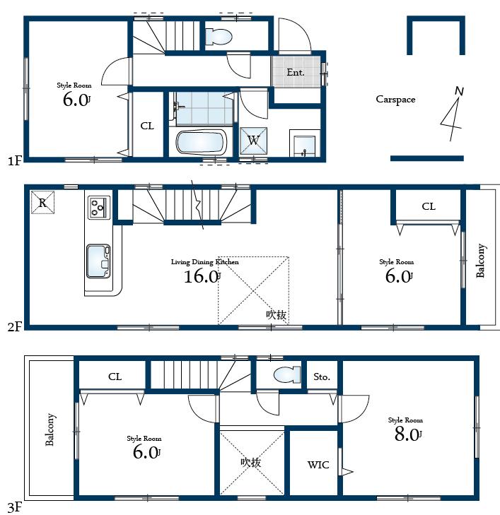 Floor plan. (3 Building), Price 29,800,000 yen, 4LDK, Land area 72.6 sq m , Building area 116.23 sq m