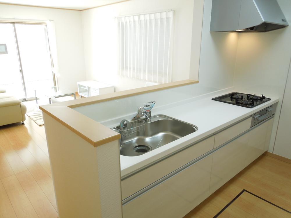 Model house photo. Popular counter kitchen