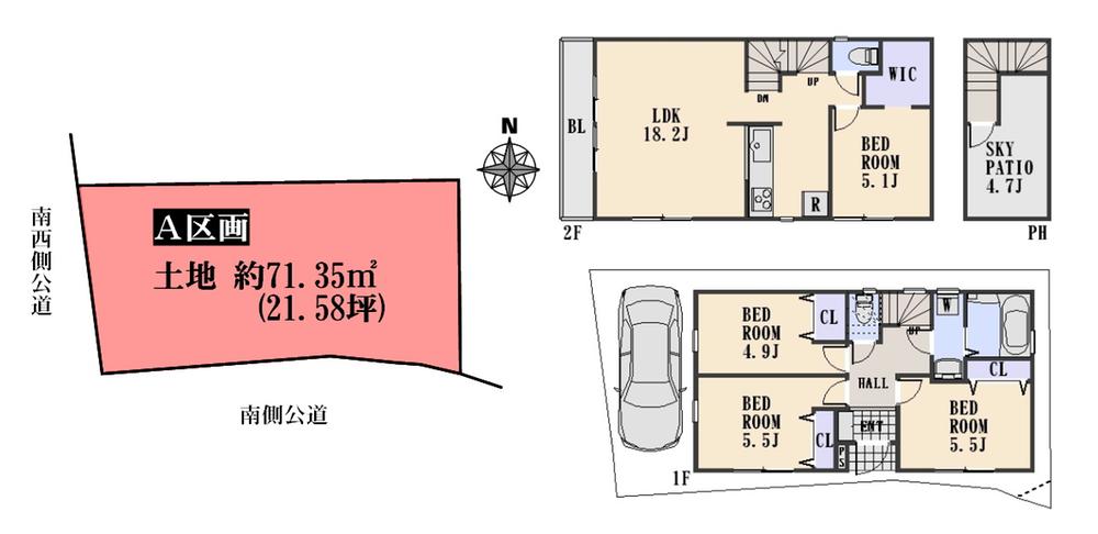 Compartment view + building plan example. "Land sale with designer housing proposed plan." Standard equipment of the rich culture and refined design ・ It will guide you to the showroom where you can see the specification directly! Please feel free to contact us.