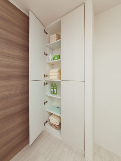 Bathing-wash room.  [All houses with linen cabinet] It has established a linen cabinet can be stored such as towels and bathrobes to all dwelling unit.