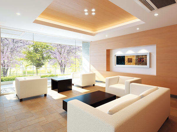 Shared facilities.  [Season Square lounge Rendering] In harmony with the green of the scenery outside the window at the bright colors of tiles and materials of Sulfur butterfly, Lounge with directing the space with warmth.