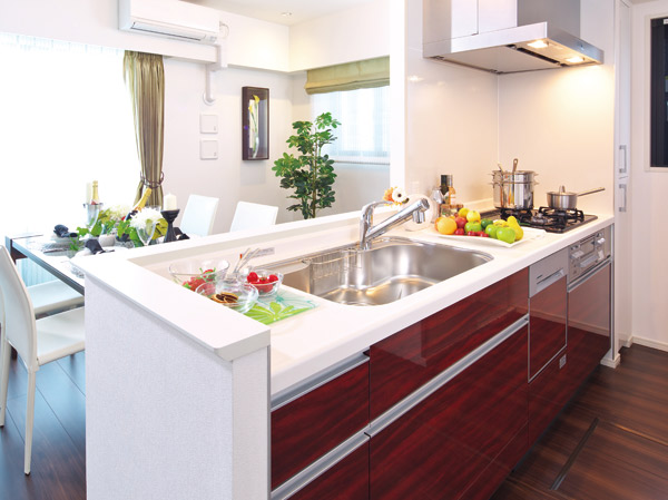 Kitchen.  [Kitchen equipped with a state-of-the-art specifications] Advanced equipment ・ In addition to features and abundant storage space, Such as the position of the drawer, Kitchen in pursuit of a commitment. Also, As you enjoy a cuisine with your family, living ・ Is a design that sense of unity was also emphasis on the dining.