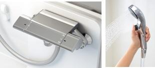 Same specifications photo (bathroom).  [Haimetaru faucet and one-stop shower]  Show the washing place and clean the faucet of the flat design. ON at hand / One-stop function with a shower head that can OFF. 