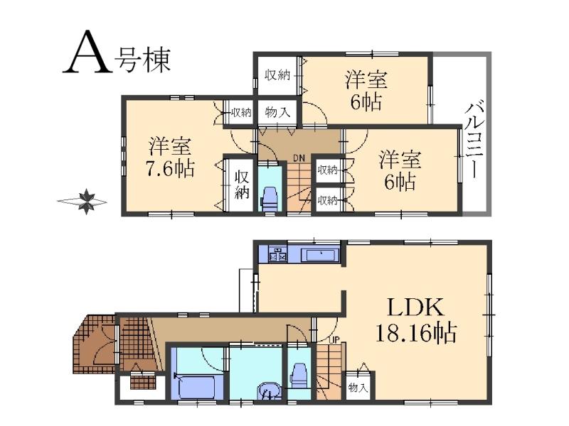 Floor plan. (A Building), Price 34,800,000 yen, 3LDK, Land area 88.13 sq m , Building area 94.78 sq m
