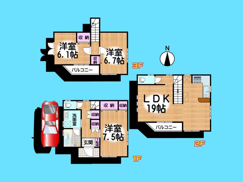 Floor plan. 33,800,000 yen, 3LDK, Land area 60.01 sq m , Building area 94 sq m  , Yes Car space ◆  Weekdays, It is possible your visit. Contact us, Free dial  [ 0120-40-4771 ]  Until. Nearby properties also will introduce Adachi. First, Please contact us