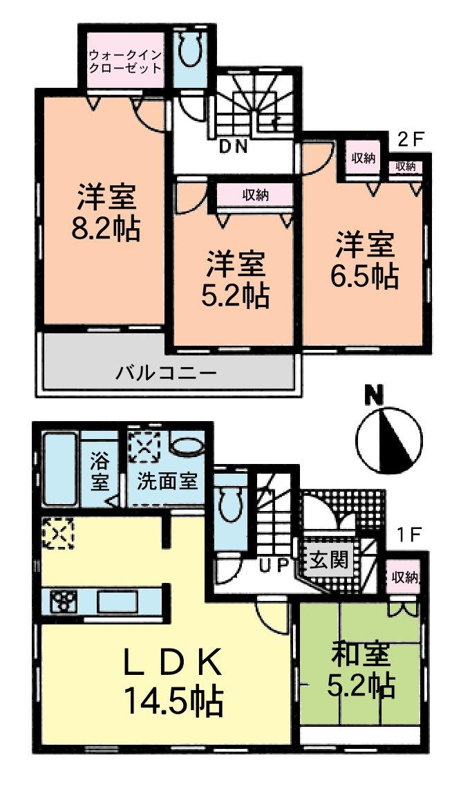 Floor plan. (1 Building), Price 43,800,000 yen, 4LDK, Land area 90.02 sq m , Building area 92.74 sq m