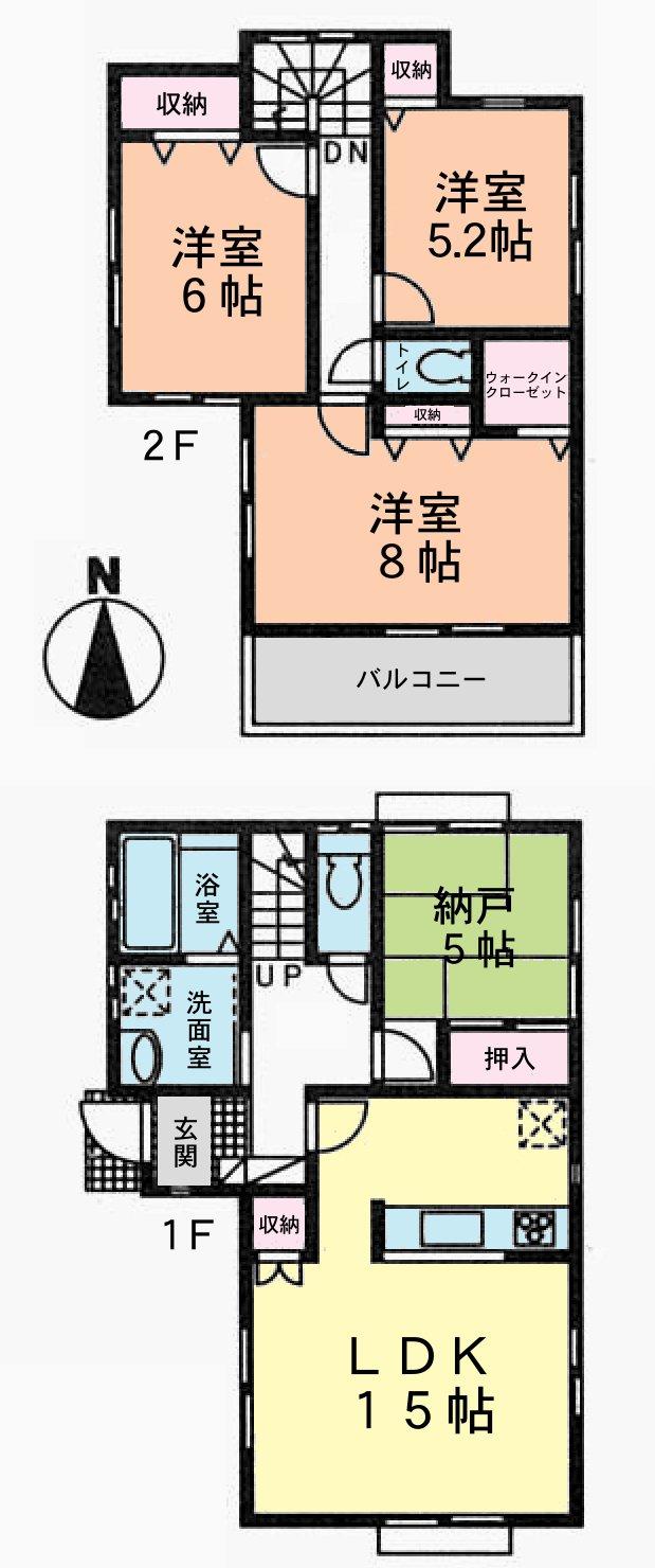 Floor plan. (3 Building), Price 42,800,000 yen, 3LDK+S, Land area 90 sq m , Building area 95.84 sq m