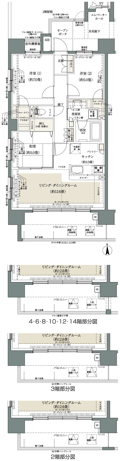 Floor: 3LDK + 2W, occupied area: 75.24 sq m