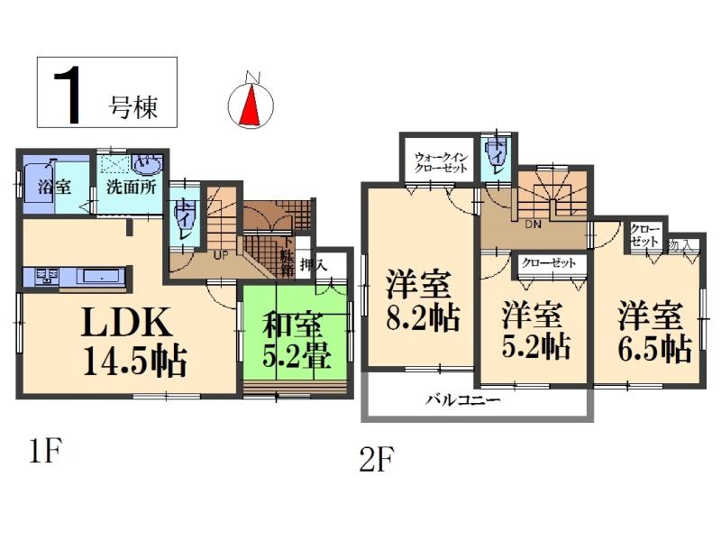 Floor plan. (1 Building), Price 43,800,000 yen, 4LDK, Land area 90.2 sq m , Building area 92.74 sq m