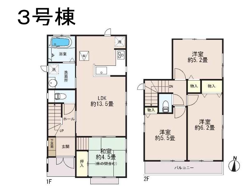 Floor plan. (3 Building), Price 36,800,000 yen, 4LDK, Land area 111.17 sq m , Building area 82.08 sq m