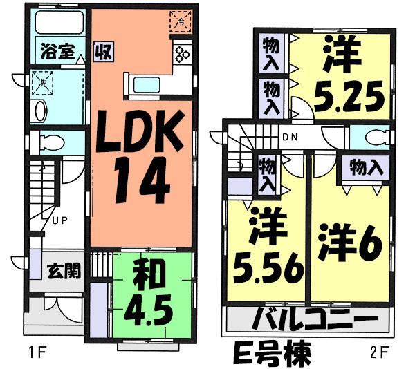 Floor plan. (E Building), Price 34,800,000 yen, 4LDK, Land area 102.34 sq m , Building area 86.11 sq m
