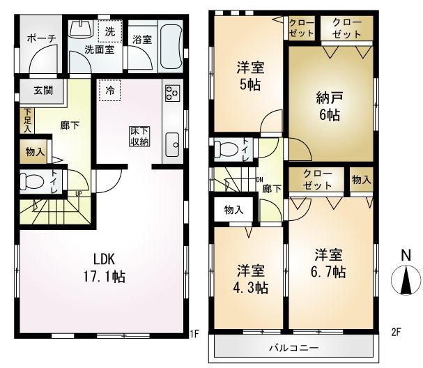 Floor plan. (3 Building), Price 32,800,000 yen, 3LDK+S, Land area 95.93 sq m , Building area 91.11 sq m