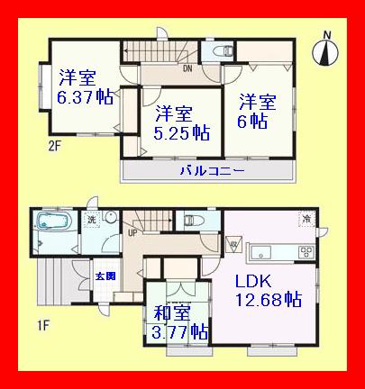 Floor plan. 33,900,000 yen, 4LDK, Land area 82.15 sq m , Building area 86.06 sq m Zenshitsuminami direction