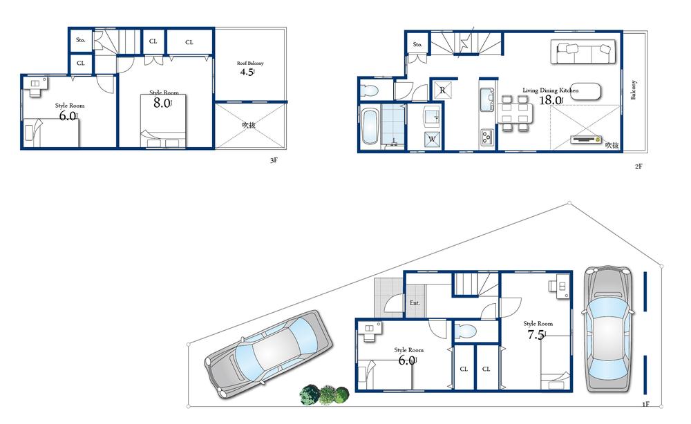 Building plan example (floor plan). Building plan example Building price 18 million yen (tax included), Building area 99.63 sq m